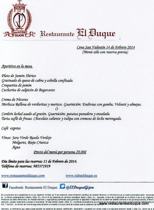 El Duque Restaurante Bodas Llagar Menus Especiales